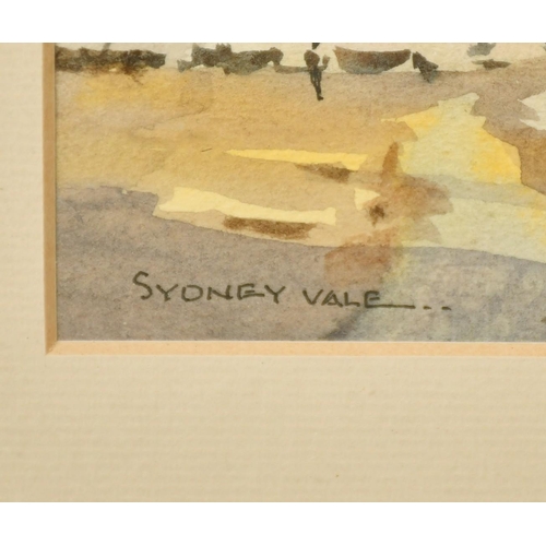 81 - Sydney Vale, Moored sailing boats in an estuary near buildings, watercolour, 5