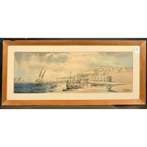 85 - Joseph Galea (1904-1985) Maltese, A view of Valletta, Malta, Grand Harbour, watercolour, signed and ... 