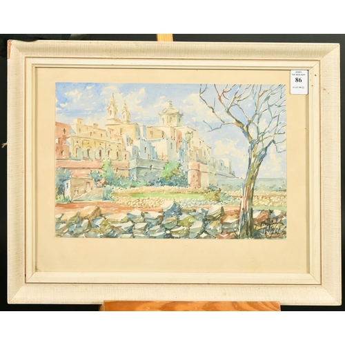 86 - Mallia, Maltese, 'Mdina, Malta', watercolour, signed and dated '67, 7.5