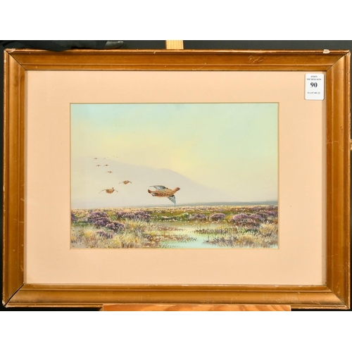 90 - John Cyril Harrison (1898-1985) A moorland scene with flying Grouse, gouache, indistinctly signed 6.... 