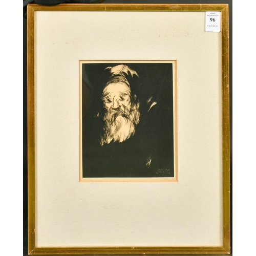 96 - Avraham Goldberg (1906-1980) Israeli, Portrait of a Rabbi, ink drawing, signed in Hebrew, 6.75