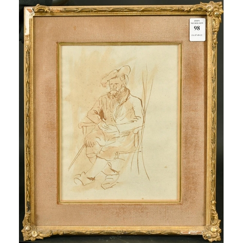 98 - 19th /20th Century, A pen and ink drawing of a seated man, 8.5