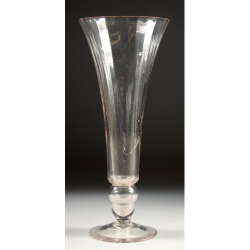 1088 - A CUT GLASS PORT DECANTER AND STOPPER and a TULIP GLASS VASE. (2).