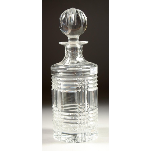 1089 - A RALPH LAUREN CIRCULAR CUT GLASS DECANTER AND STOPPER