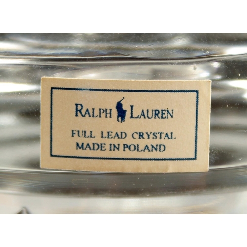 1089 - A RALPH LAUREN CIRCULAR CUT GLASS DECANTER AND STOPPER