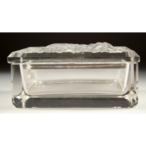 1091 - A GOOD FROSTED GLASS RECTANGULAR BOX AND COVER, the lid with a classical nude holding an hourglass, ... 