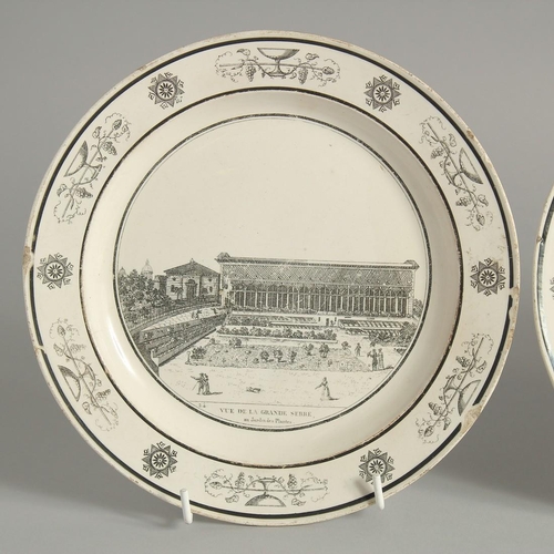 1180 - A SET OF FIVE FRENCH ARCHITECTURAL PLATES, some buildings no longer exist. 8ins diameter.