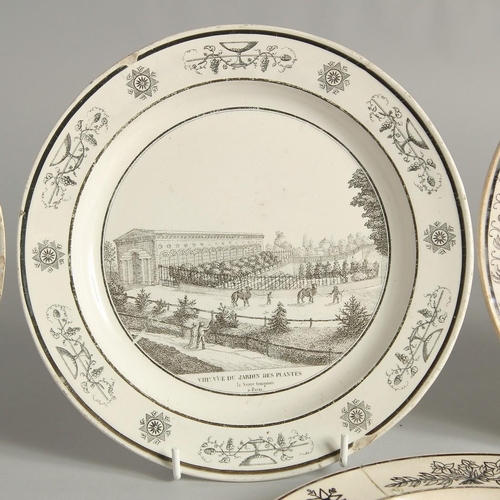 1180 - A SET OF FIVE FRENCH ARCHITECTURAL PLATES, some buildings no longer exist. 8ins diameter.