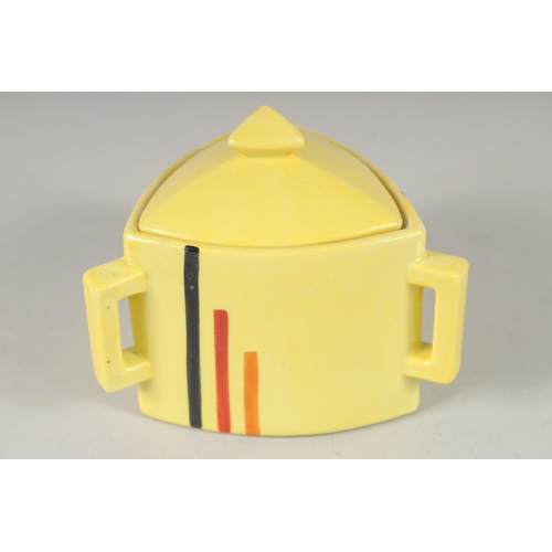 1183 - AN ART DECO YELLOW TEA SET, comprising large tea pot, small tea pot, sugar bowl, six cups and saucer... 