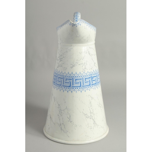 1188 - A LARGE LUNEVILLE POTTERY JUG with blue pattern. 15ins high.