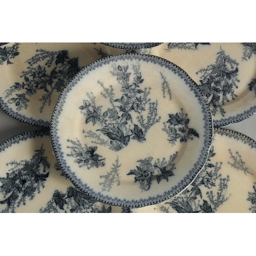 1189 - A SET OF SIXTEEN FLOW BLUE DINNER PLATES. 9ins diameter.