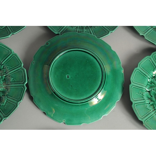 1190 - A SET OF ELEVEN FRUITING VINE GREEN DESSERT PLATES 7.5ins diameter