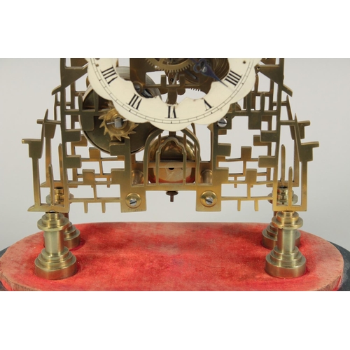 1276 - A GOOD VICTORIAN BRASS CATHEDRAL SKELETON CLOCK with black and white Roman numerals, fusee mount on ... 