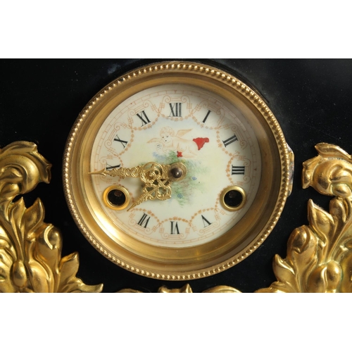 1280 - A GOOD FRENCH GILT BRONZE AND BLACK MARBLE CLOCK with lion surmount. 1ft 5ins high.