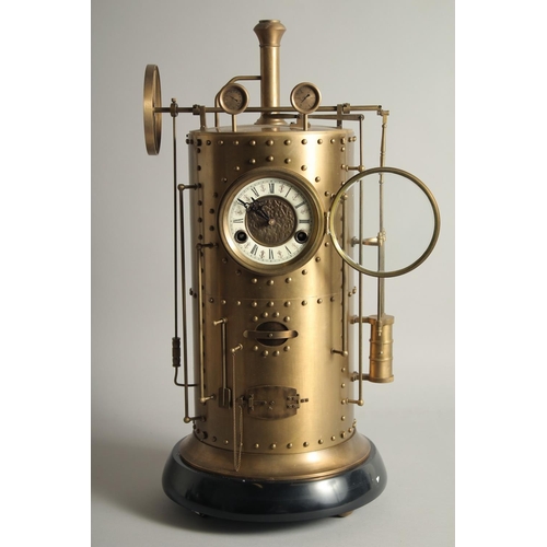 1281 - A GOOD INDUSTRIAL PISTON DRUM CLOCK as a boiler. 1ft 11ins high.