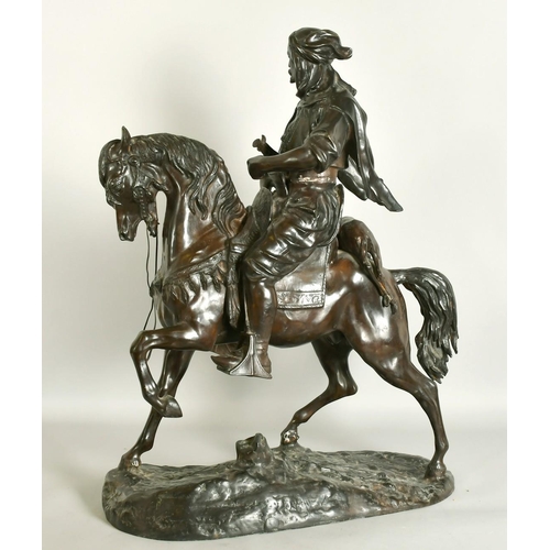 1291 - ALFRED BARYE (1839-1882) and EMILE GUILLEMIN (1841-1907) FRENCH A SUPERB LARGE BRONZE ARAB CHIEF ON ... 