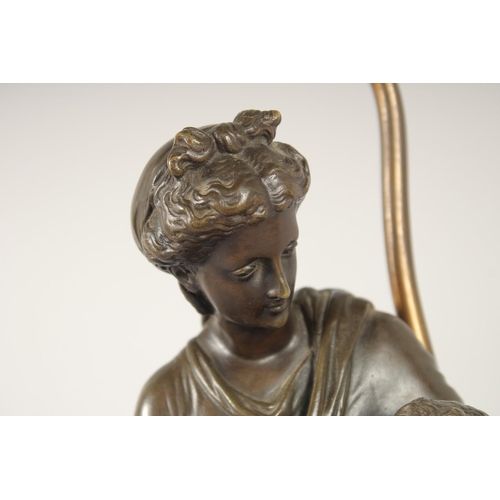 1305 - LOUIS SAUVAGEAU, FRENCH, b. 1822, ' FEMME et AMOUR, LE JEU' A VERY GOOD PAIR OF CLASSICAL BRONZES OF... 