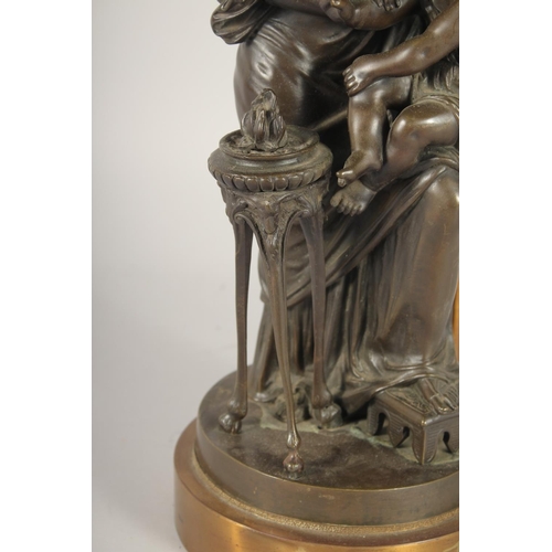 1305 - LOUIS SAUVAGEAU, FRENCH, b. 1822, ' FEMME et AMOUR, LE JEU' A VERY GOOD PAIR OF CLASSICAL BRONZES OF... 