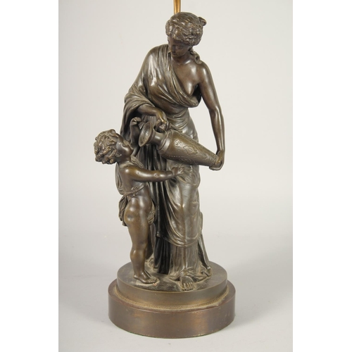 1305 - LOUIS SAUVAGEAU, FRENCH, b. 1822, ' FEMME et AMOUR, LE JEU' A VERY GOOD PAIR OF CLASSICAL BRONZES OF... 