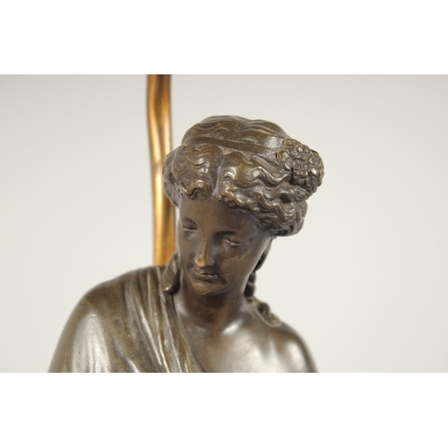 1305 - LOUIS SAUVAGEAU, FRENCH, b. 1822, ' FEMME et AMOUR, LE JEU' A VERY GOOD PAIR OF CLASSICAL BRONZES OF... 