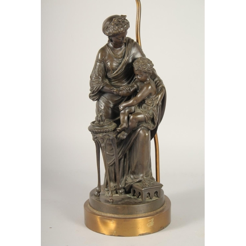 1305 - LOUIS SAUVAGEAU, FRENCH, b. 1822, ' FEMME et AMOUR, LE JEU' A VERY GOOD PAIR OF CLASSICAL BRONZES OF... 