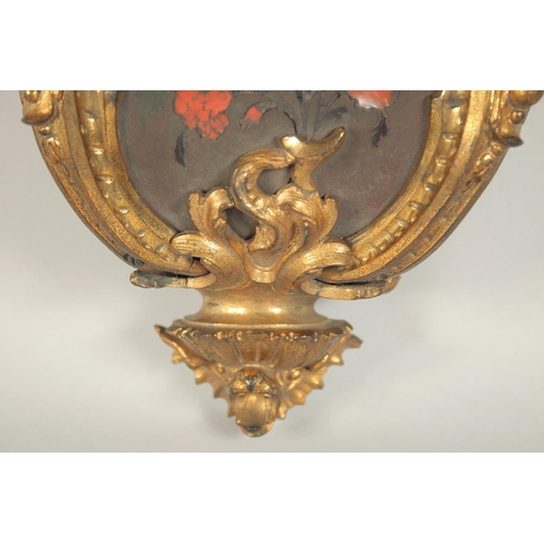 1311 - A GOOD LOUIS XVI PERIOD CLOCK BRACKET with ormolu mounts, acanthus scrolls, the panels inlaid with f... 