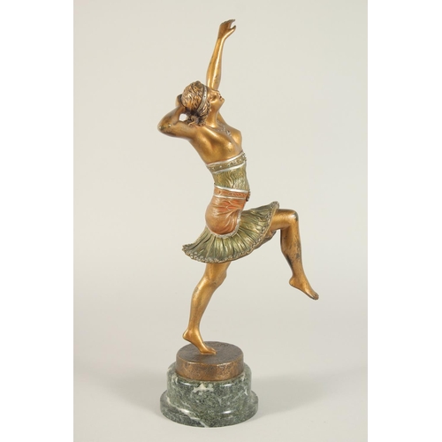 1319 - HENRI FUGERE (1872-1944) FRENCH. A BRONZE DANCER. Signed, on a circular marble base. 16.5ins high.... 