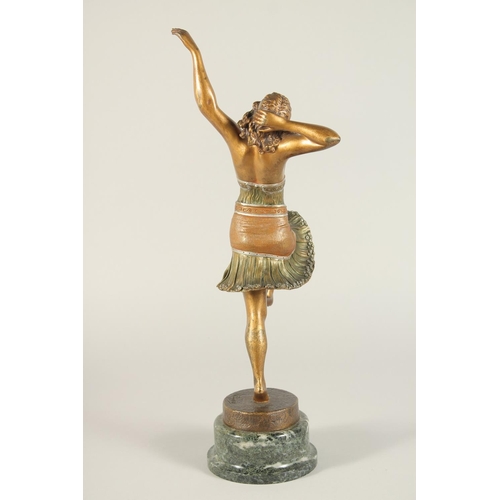 1319 - HENRI FUGERE (1872-1944) FRENCH. A BRONZE DANCER. Signed, on a circular marble base. 16.5ins high.... 