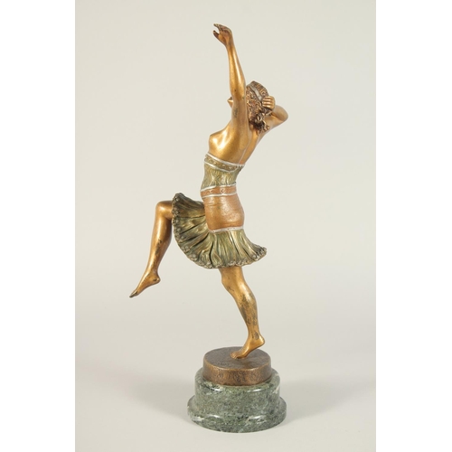 1319 - HENRI FUGERE (1872-1944) FRENCH. A BRONZE DANCER. Signed, on a circular marble base. 16.5ins high.... 