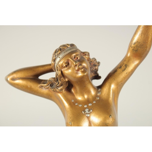 1319 - HENRI FUGERE (1872-1944) FRENCH. A BRONZE DANCER. Signed, on a circular marble base. 16.5ins high.... 