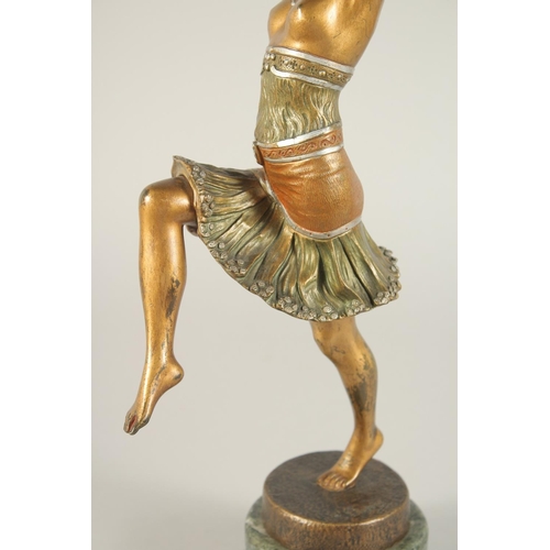 1319 - HENRI FUGERE (1872-1944) FRENCH. A BRONZE DANCER. Signed, on a circular marble base. 16.5ins high.... 