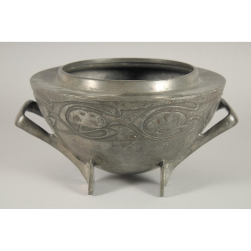 1344 - A TUDRIC PEWTER ROSE BOWL. No. 0229 designed by ARCHIBALD KNOX. 10ins diameter.