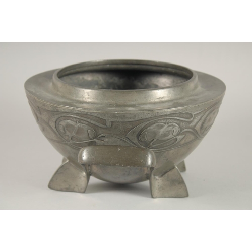 1344 - A TUDRIC PEWTER ROSE BOWL. No. 0229 designed by ARCHIBALD KNOX. 10ins diameter.