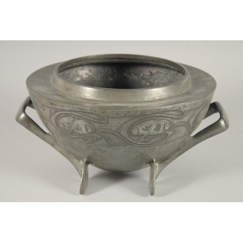 1344 - A TUDRIC PEWTER ROSE BOWL. No. 0229 designed by ARCHIBALD KNOX. 10ins diameter.