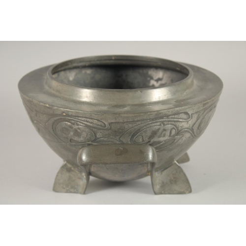 1344 - A TUDRIC PEWTER ROSE BOWL. No. 0229 designed by ARCHIBALD KNOX. 10ins diameter.