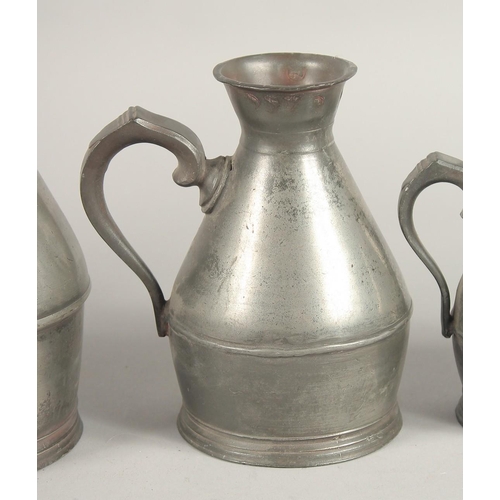 1444 - A GOOD SET OF SIX IRISH PEWTER HAYSTACK MEASURES, 1826 - 1840. 2.75ins to 9.5ins.