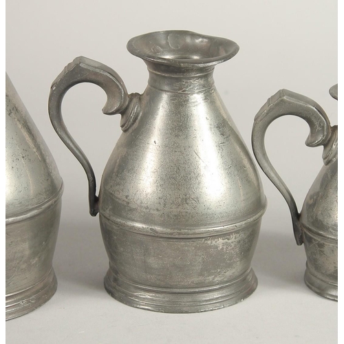 1444 - A GOOD SET OF SIX IRISH PEWTER HAYSTACK MEASURES, 1826 - 1840. 2.75ins to 9.5ins.