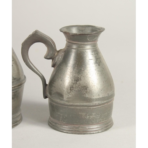 1444 - A GOOD SET OF SIX IRISH PEWTER HAYSTACK MEASURES, 1826 - 1840. 2.75ins to 9.5ins.