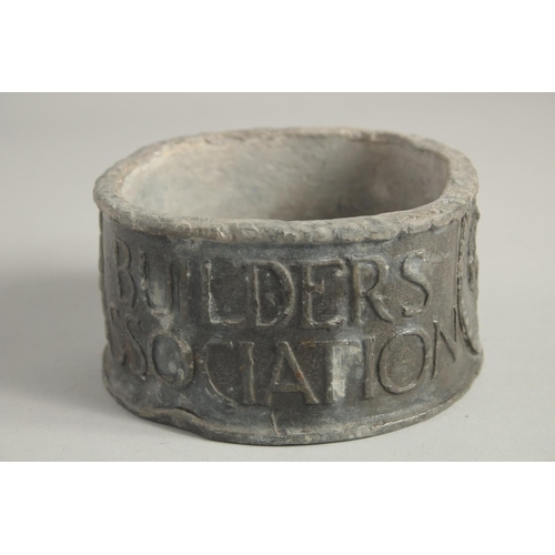 1449 - AN EARLY LIVERPOOL MASTER CIRCULAR LEAD TOBACCO BOX, BUILDER'S ASSOCIATION by Griffiths & Sons, Live... 