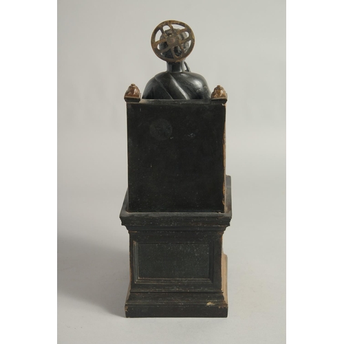 1456 - AFTER THE ANTIQUE. A 19TH CENTURY BRONZE SAINT SITTING ON A THRONE 14ins high.