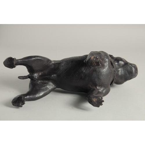 1458 - A GOOD BRONZE BULLDOG. 13ins long.