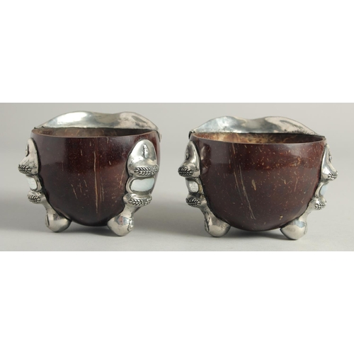 1464 - A PAIR OF SILVER MOUNTED COCONUT CUPS 4ins