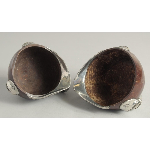 1464 - A PAIR OF SILVER MOUNTED COCONUT CUPS 4ins