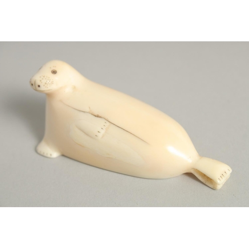 1544 - AN INUIT CARVED BONE MODEL OF A SEAL. 3ins long.