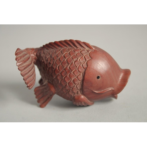 1580 - A JAPANESE CARVED WOOD CARP. 2ins