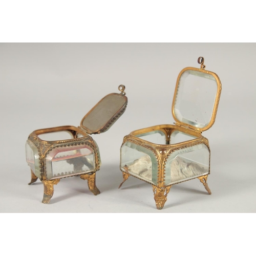 1641 - TWO GOOD SQUARE GLASS AND GILT JEWELLERY BOXES, one Torino, 1911. 2.5ins square.