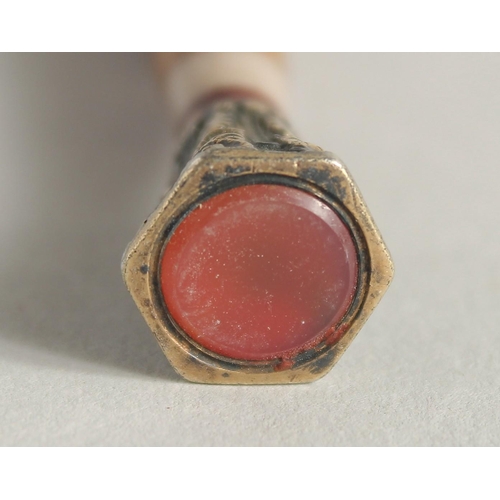 1666 - A MULTI COLOURED AGATE AND GOLD SEAL.