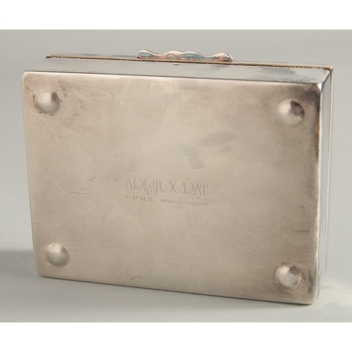 1671 - A SILVER PLATE BABY BOX, the lid with rocking horse. 4.25ins x 3.25ins