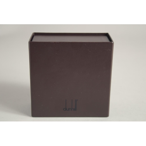 1679 - A GOOD A. DUNHILL LTD. CHROME CLOCK, No. A L 00383 0935 AL DU. 2.75ins high in a black Dunhill box.... 