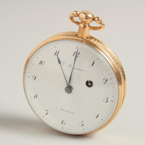 1721 - AN 18TH CENTURY GOLD POCKET WATCH BY F. WEYMAN, BRUXELLES.